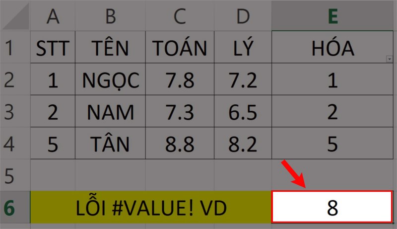 Khắc phục lỗi #VALUE!.